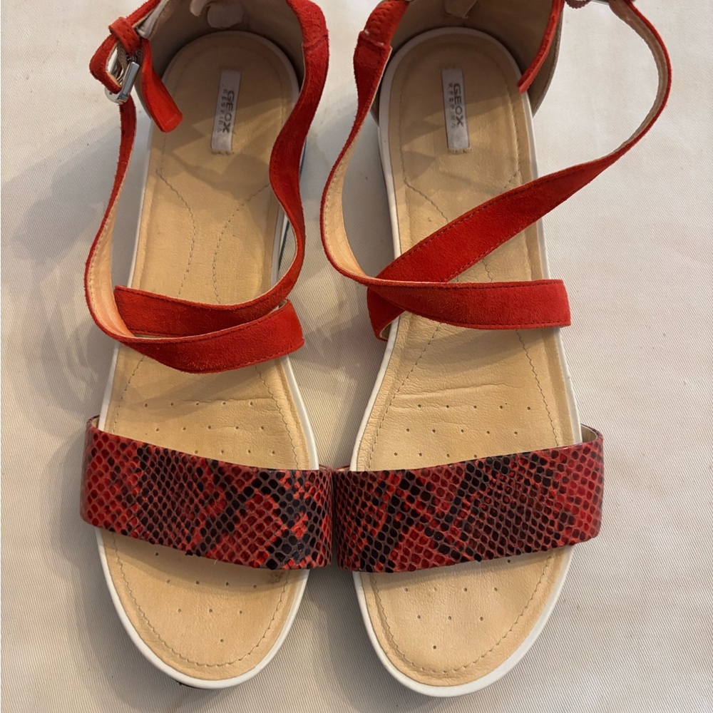 Geox Red Snake Pattern Sandals